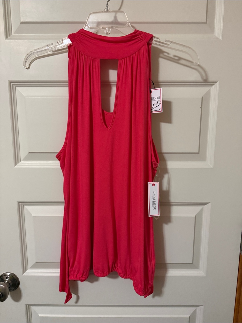 Bisou Bisou Women's Bright Pink Keyhole Sleeveless Top